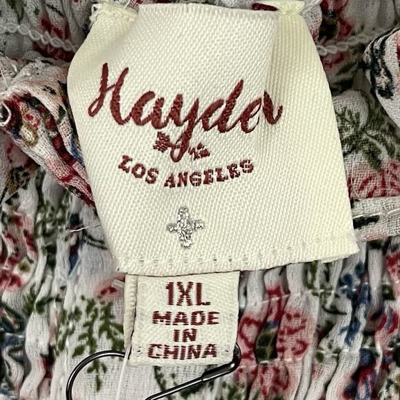 Hayden Los Angeles Smocked Floral Top Womens Plus Size 1XL Ruffle Boho NEW - Picture 2 of 9